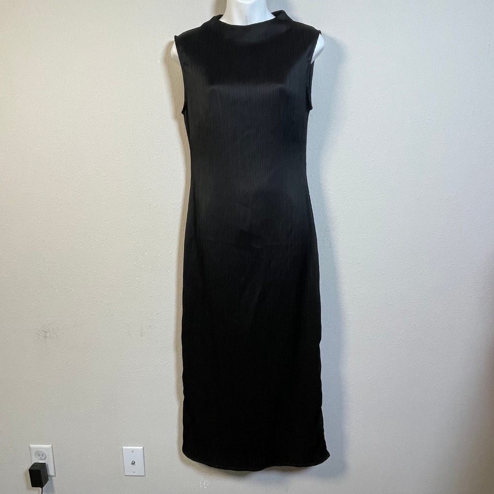 Camila Coelho Plissé Maxi Dress Women S Black Sleeveless Textured Column Formal